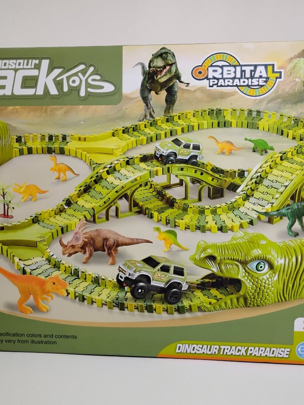 Dinosaur Track Toys 240PCS Flexible Race Track Set w/ Car & Dinosaurs Orbital